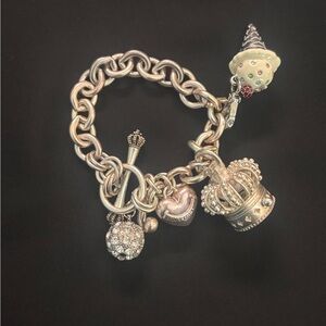 Juicy Couture Silver Charm Bracelet with Crown and Heart